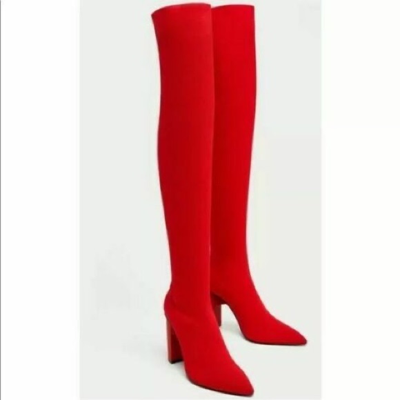 Zara Shoes Zara Red Over The Knee Sock Boots Poshmark